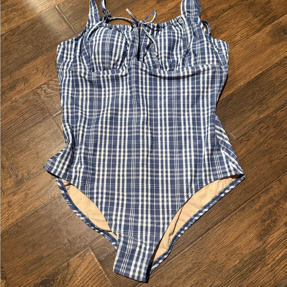 Blue Plaid One-Piece Swimsuit